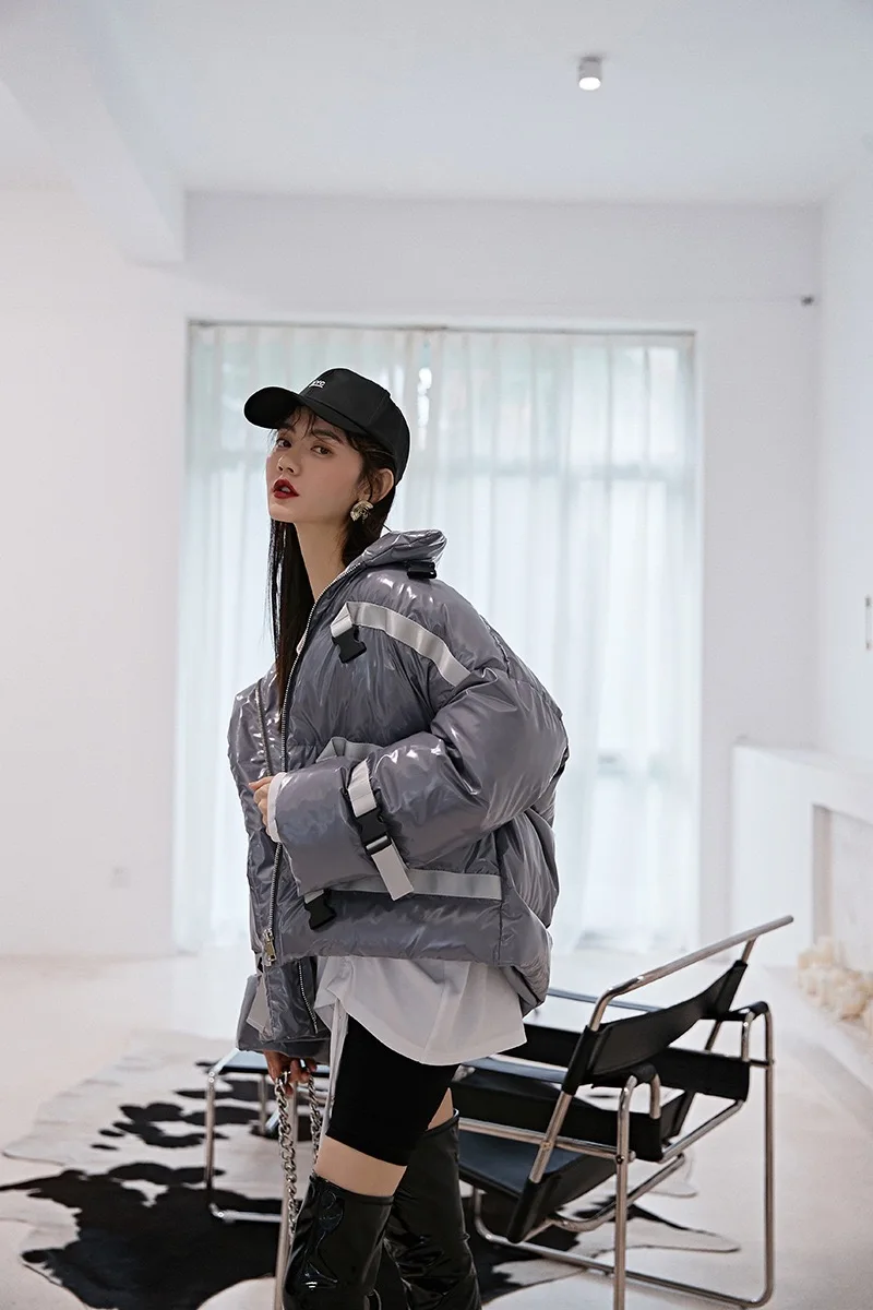 Зимняя оригинальная Instagram Gloria& Grace модная серая шикарная яркая плотная свободная теплая куртка-парка, пальто, верхняя одежда