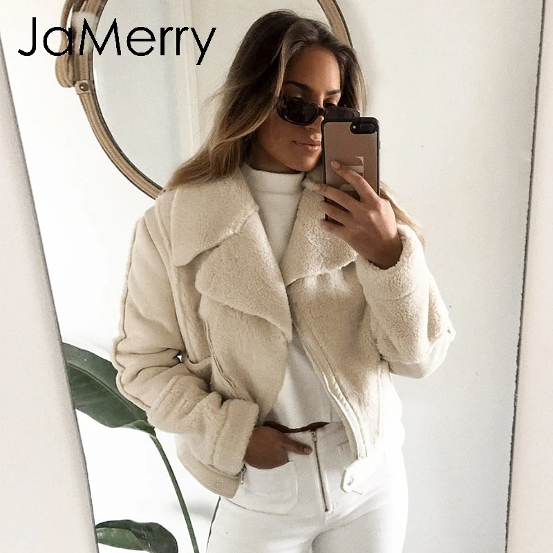 JaMerry, винтажное элегантное лоскутное пальто из искусственной кожи, женские зимние куртки на молнии с карманами из искусственного меха, шикарное повседневное теплое замшевое пальто