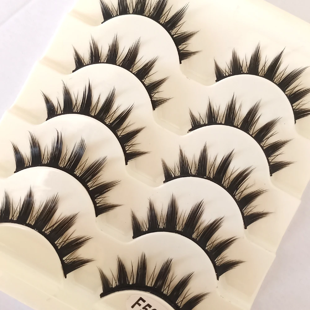 

5pair Tapered Exaggerated False Eyelashes High Quality Fiber Crisscross Natural Fake Eyelashes Studio Art Makeup Thick Eyelashes