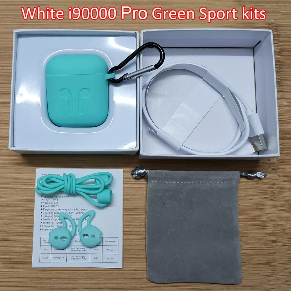 Green case kits I90000 Pro Tws Arie 2 беспроводные Bluetooth наушники, i90000pro, скользящие наушники с регулировкой громкости, супер бас, PK i5000 i9000 TWS - Цвет: Green case kits