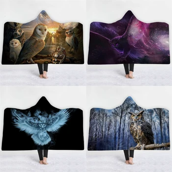 

Creative Winter Thick Fleece Blanket With Hat Owl Animal Pattern Hoodie Blanket Multifunctional Wearable Blankets Birthday Gifts