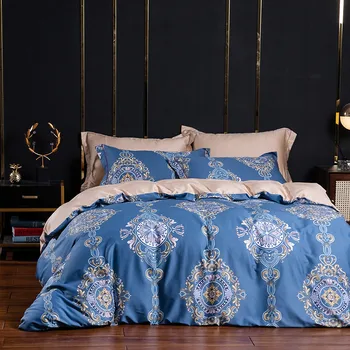 

TUTUBIRD European Classical bedlinen sheets duvet cover queen king size Egyptian cotton Satin bedding set blue floral bedspread