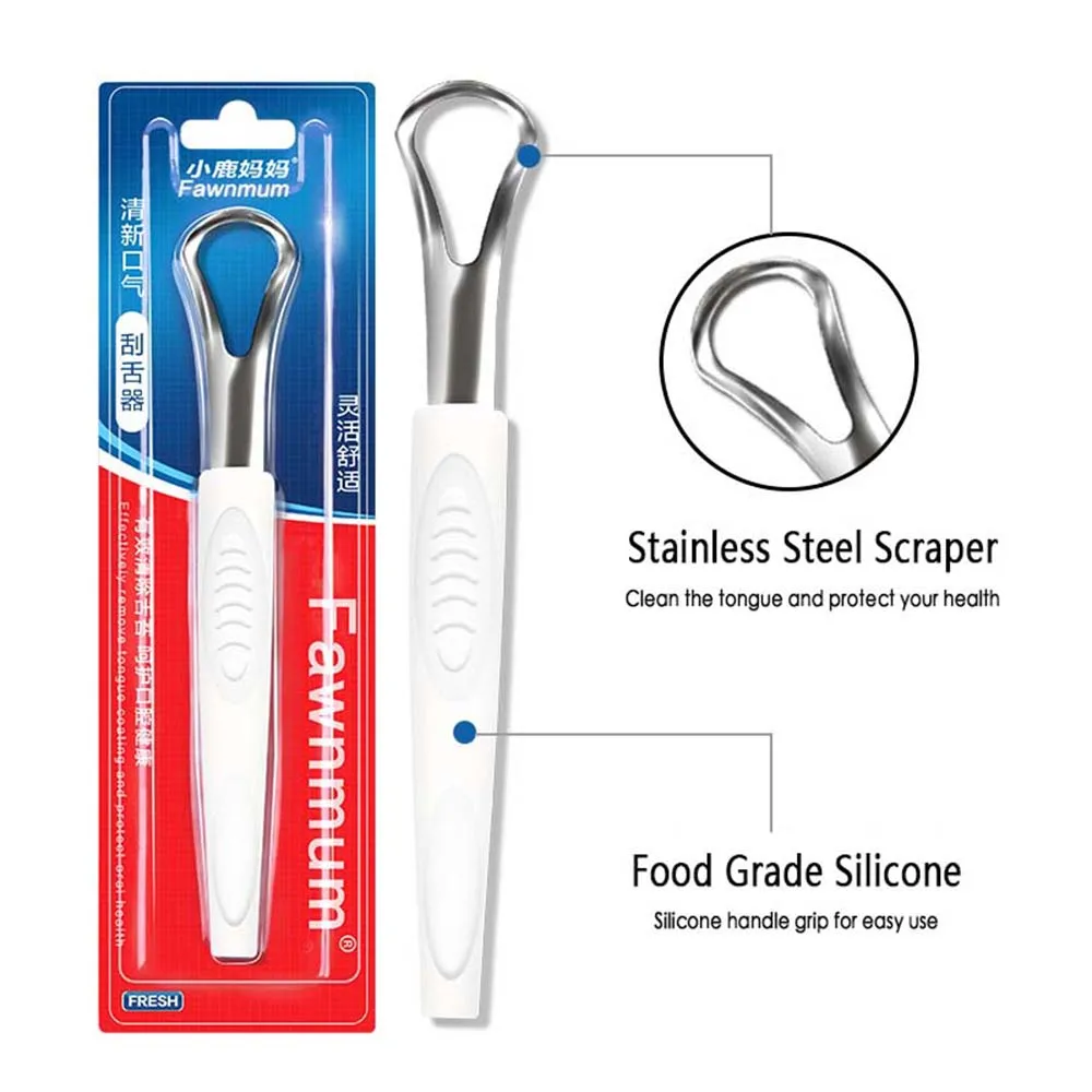 Reusable Tongue Scraper 1PC Useful Tongue Scraper Stainless Steel Oral Tongue Cleaner Medical Mouth Brush Fresh Breath Maker - Цвет: Белый
