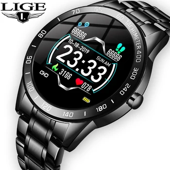 

LIGE Pedometer Smart Watch Fitness Tracker Sport iPhone Blood Pressurer Steel Band Waterproof Reloj Men New for Andriod iOS