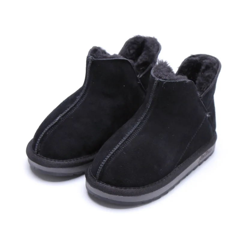 Slip on Boys Botas Soft Sole Leather Warm Children Plush Boots Kids Boots Solid Color Girls Winter Shoes Comfortable Snow Boots