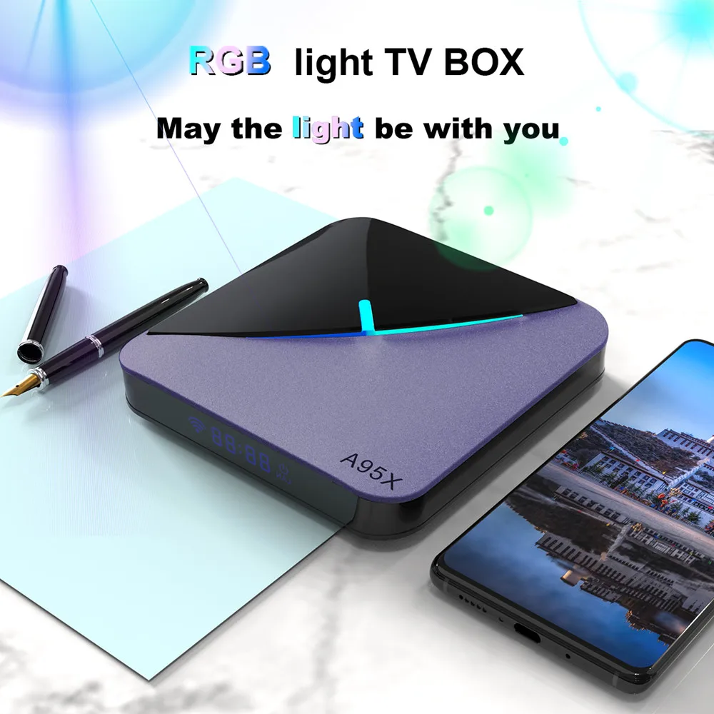 A95X F3 RGB Light TV Box Android 9.0 Amlogic S905X3 Smart TV Box H.265 8K 60fps Netflix Youtube Plex Media Player A95XF3 X3