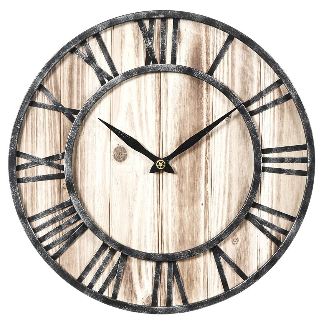 

Modern Design 60cm European Style Metal Soild Wooden Mute Wall Clock Battery Operated Wall Clock For Living Room Decor