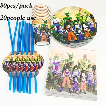 

80pcs/LotDragon Ball theme disposable plates cups napkins Dragon Ball disposable cups straws Dragon Ball birthday party supplies
