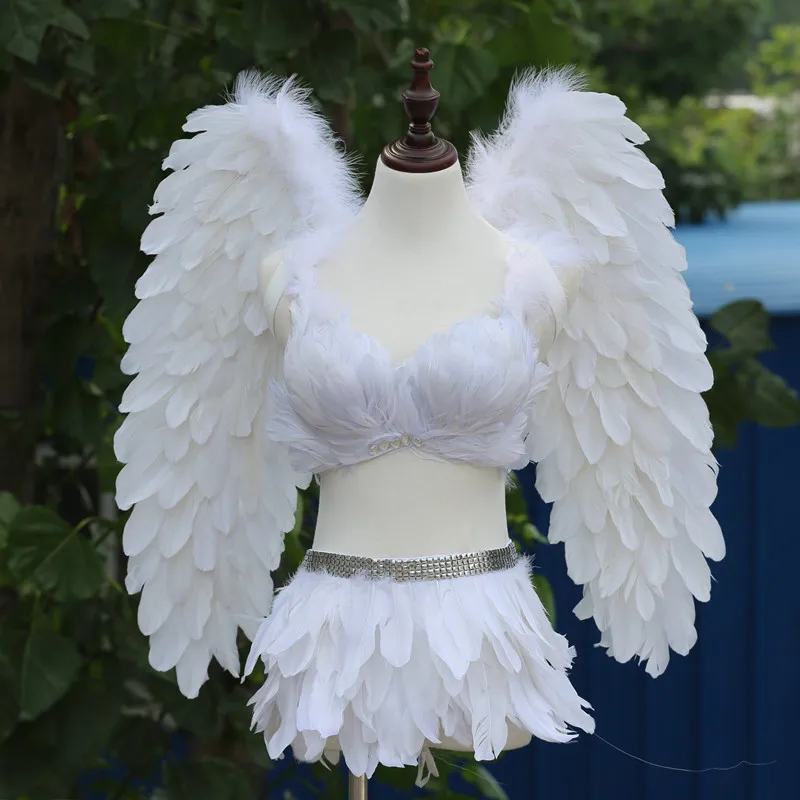 Witte Engel Kostuum Veer Engelenvleugels + Beha + Rokken Volledige Set Halloween Event Show Party Christmas Gift Cosplay kostuums Witte Engel Kostuum Veer Engelenvleugels + Beha + Rokken Volledige Set Halloween Event Show Party Christmas Gift Cosplay kostuums