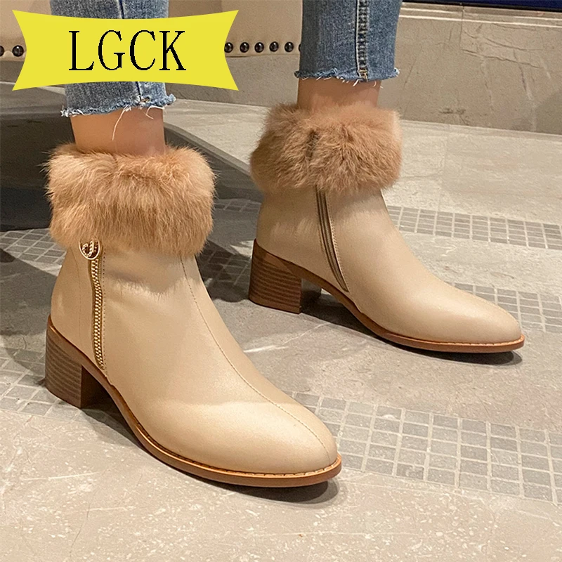 

Plus Size 34-39 Cow-suede-leather Boots Natural-fur Warm Winter Boots Women Boots Non-slip Waterproof Winter Ankle Snow Boots