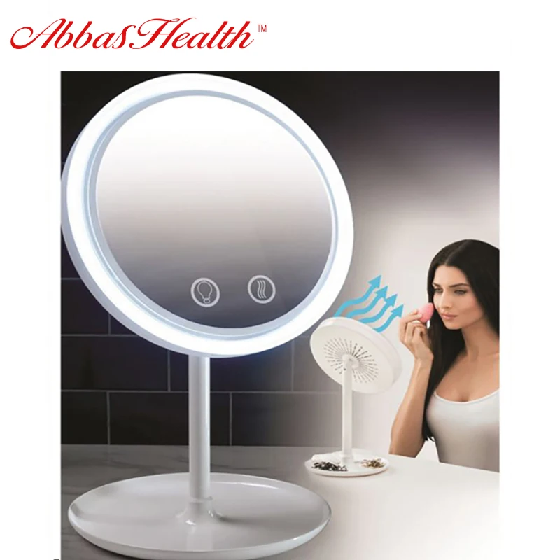 

AbbasHealth New Product Beauty Breeze Makeup Mirror With Fan LED Light Folding Girl Desktop Three-in-One No Sweat Makeup Mirror