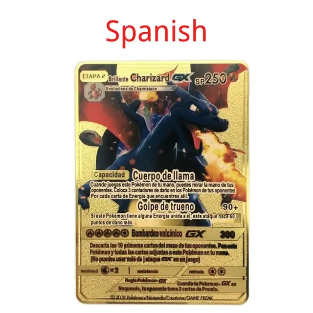 Spanish Pokemon Metal Card Pikachu Fire-breathing Dragon VMAX Gold V/GX/OX Card Toys Play Games Collection Card Children's Gifts 19
