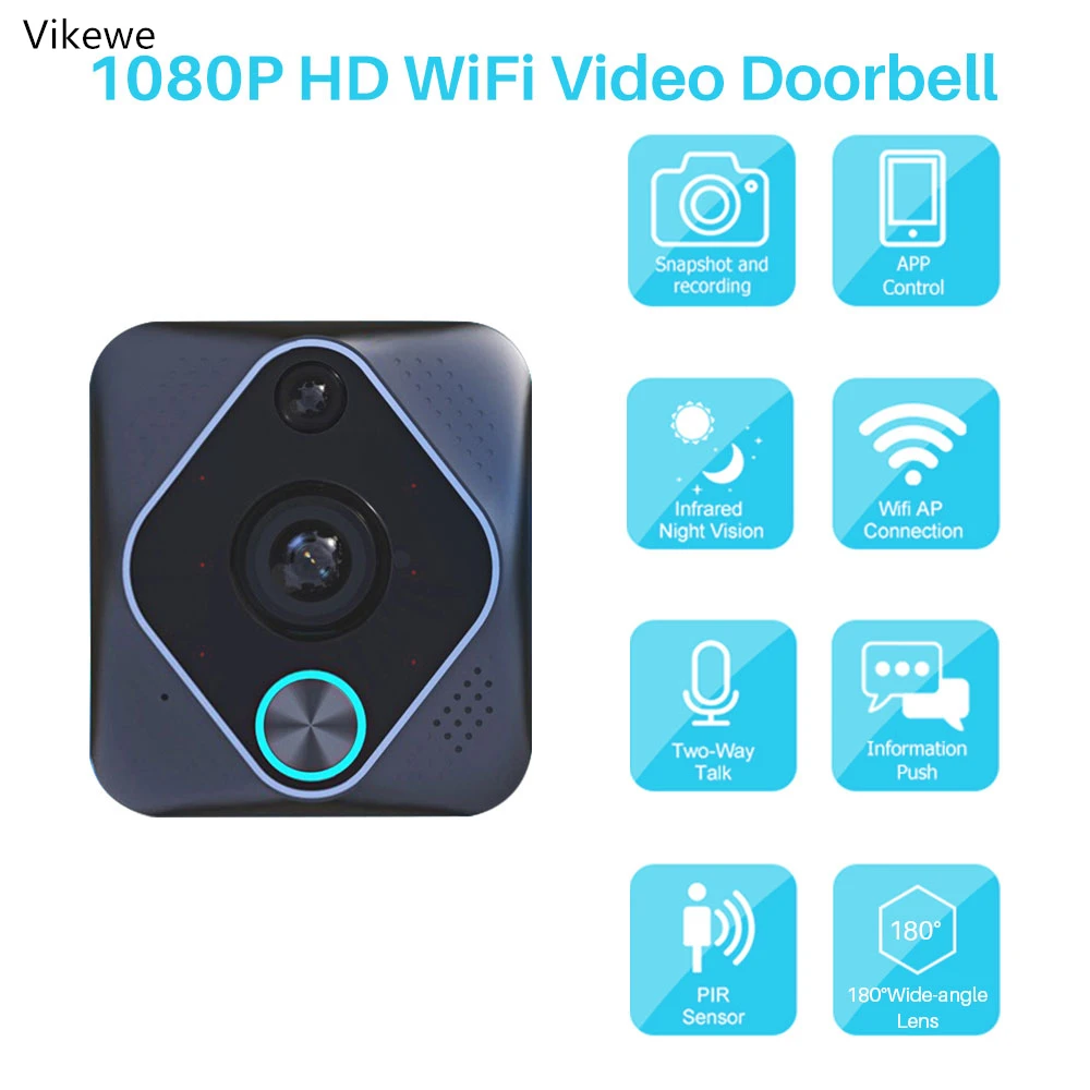 

1080P HD WiFi Video Doorbell Smart Home Security Video Intercom Door Bell IR Night Vision PIR Motion Detection Via App Control