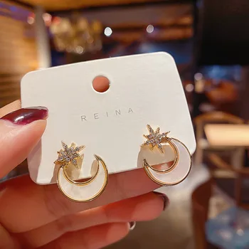 

Simple Trendy Earrings Diamond Star Shell Moon Ear Stud New Style Fashion Versatile Ear Stud Women