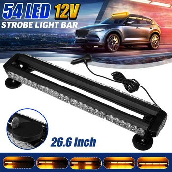 

12V 54 LED Car Strobe Light Bar Magnetic Roof Flashing Beacon Light Security Warning Hazard Emergency Lamp 7 Flash Model