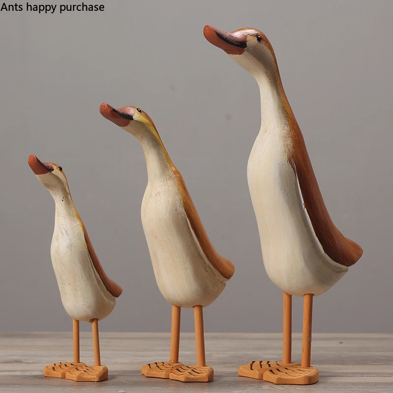 

Creative Nordic Wooden duck Simulated animal Three-piece suit Handicraft Modern home decoration Decorative ornaments vintage