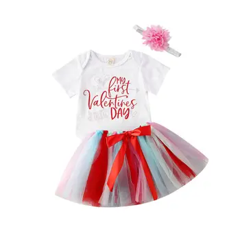 

My First Valentine's Day Baby Girl Clothes Set Infant Newborn Baby Girls Suit Cute Letter Romper Tutu Skirts Outfits