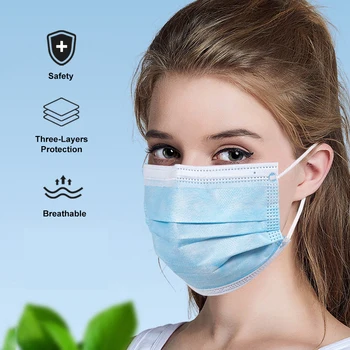 

In stock 50 PCS Mask respirator Face Masks White Blue Disposable 3 Layers Dustproof Mask Facial Protective Cover Masks