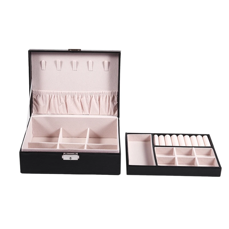 Double Storage Box Can Put Ring Necklace Earrings Jewelry PU Storage Box Glasses Watch Display Box