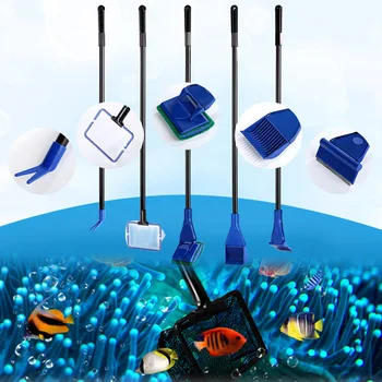 

5 in 1 Aquarium Cleaning Tools Aquarium Tank Clean Set Fish Net Gravel Rake Algae Scraper Fork Sponge Brush Glass Cleaner-30