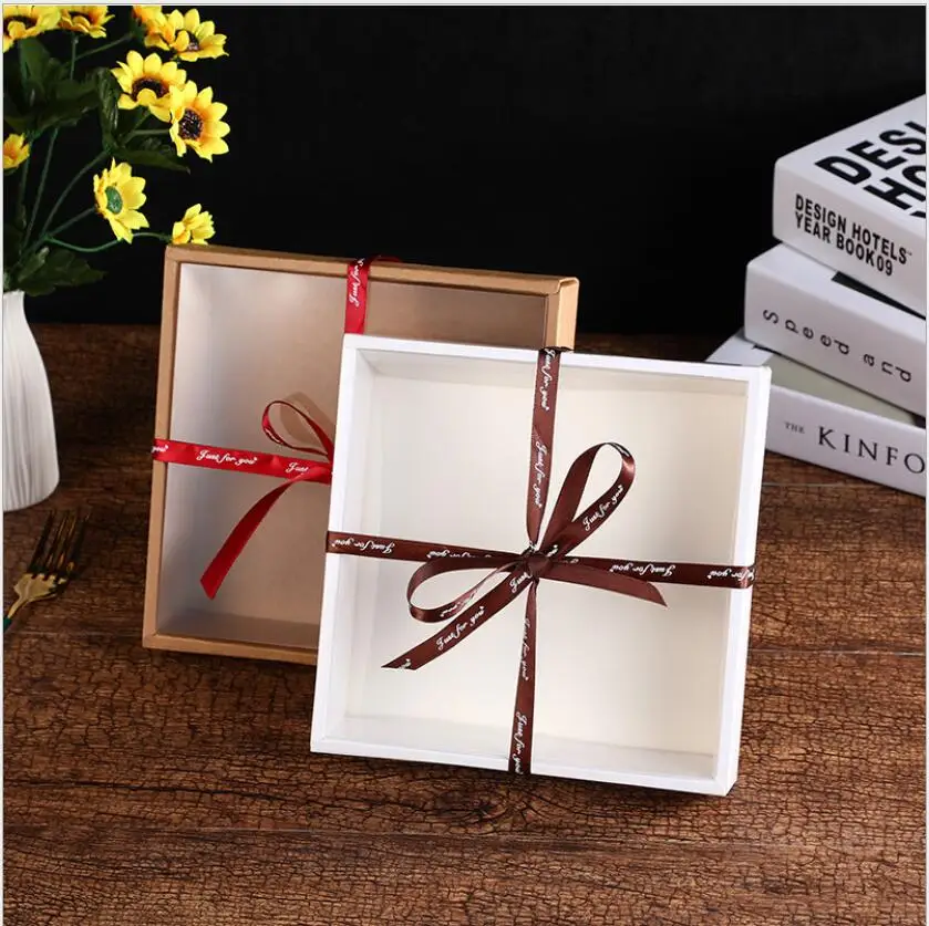 

Transparent PVC Window Gift Box, White Kraft Paper, Wedding Party Favors Packaging Boxes, Cake Cardboard Box with Ribbon, 10Pcs