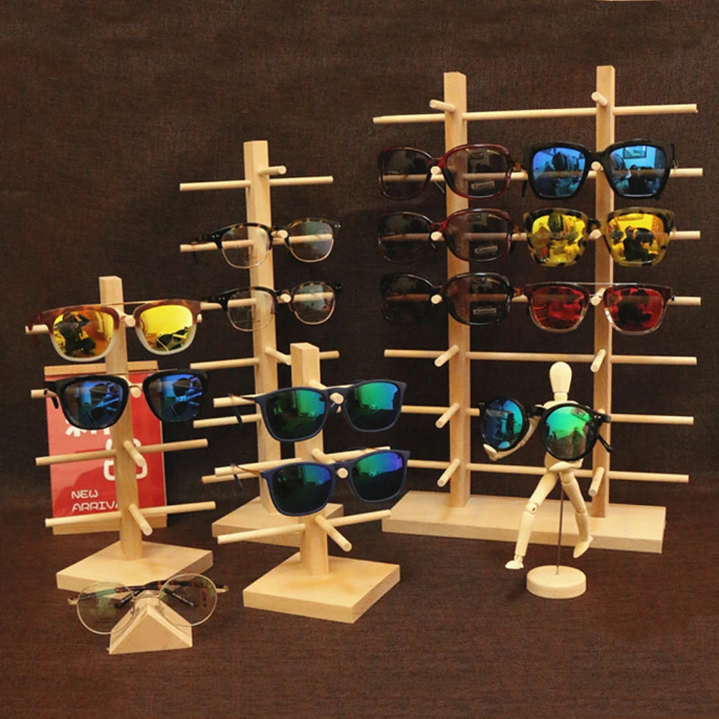 Wooden Eye Glasses Sunglasses Display Rack Stand Holder Organizer 3/4/5/6-Layer