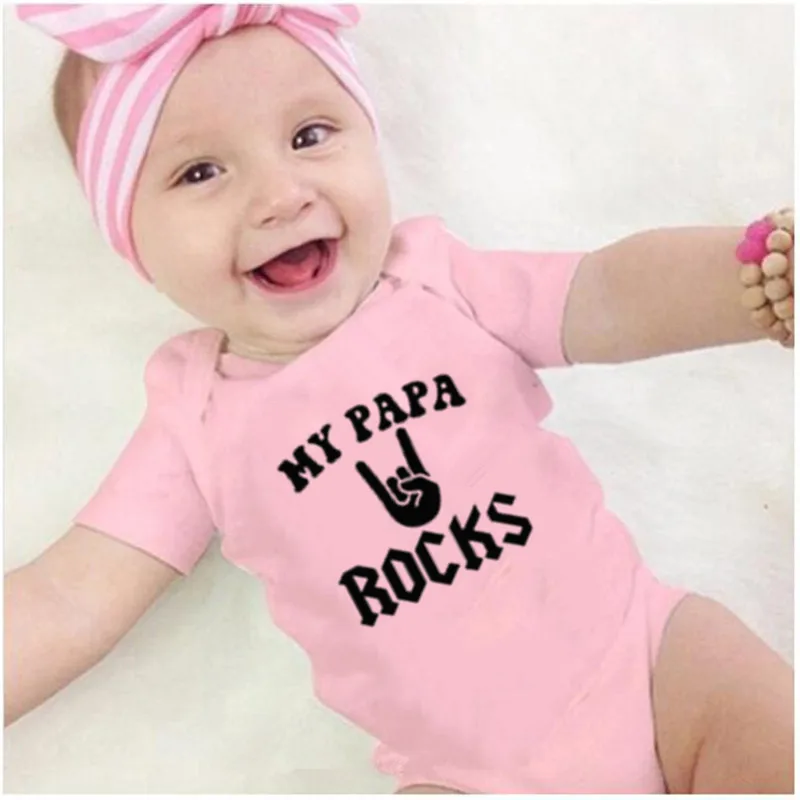 Забавное детское боди с принтом MY PAPA ROCKS хлопковое коротким рукавом детская