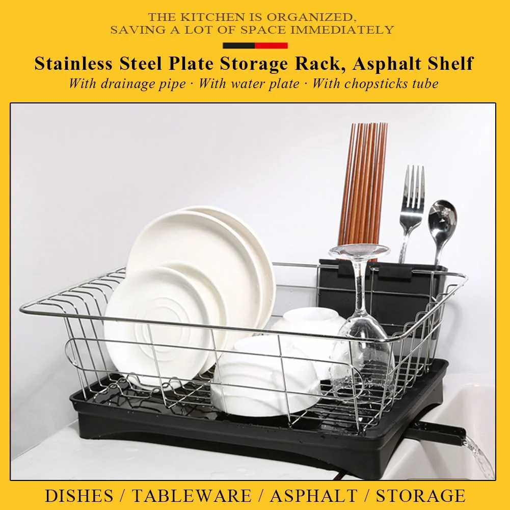 

Organizer Kitchen Drainboard Storage With Swivel Spout Sink Stainless Steel Drainer Dish Drying Rack Practical Rustproof Counter