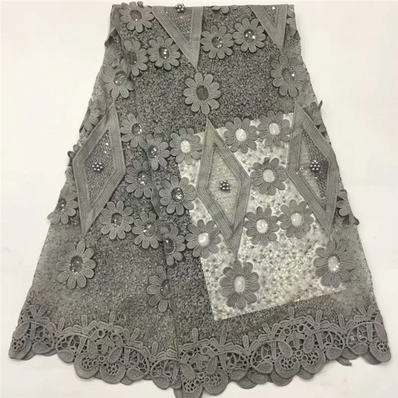 Серые африканские сетчатые бусы кружева с блестками вышитые желтые