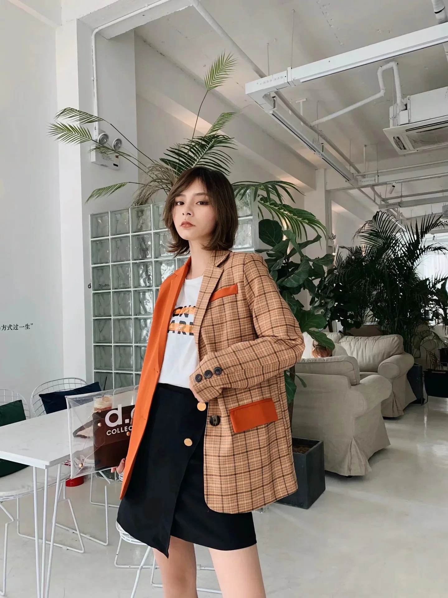 

2019 New Products INS Europe And America WOMEN'S Dress Solid Color Joint Pattern Fold-down Collar Suit