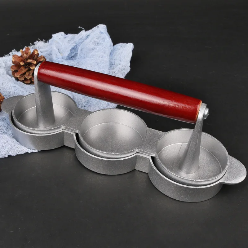 3 Holes Aluminum alloy Wooden handle Manual Hamburger Presses Maker Press Cutlets Mold Grill Kitchen Tools Home Meat Pie Burger03