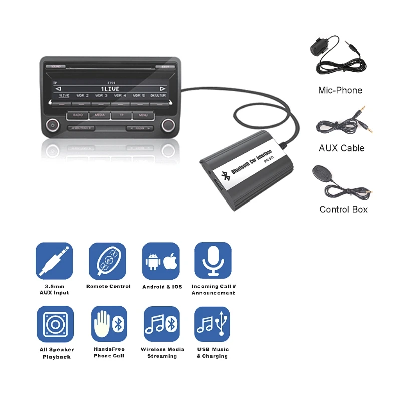 1 компл. Громкой связи автомобиля Bluetooth наборы MP3 AUX адаптер Интерфейс для VW Audi Skoda 12PIN Прямая поставка поддержка