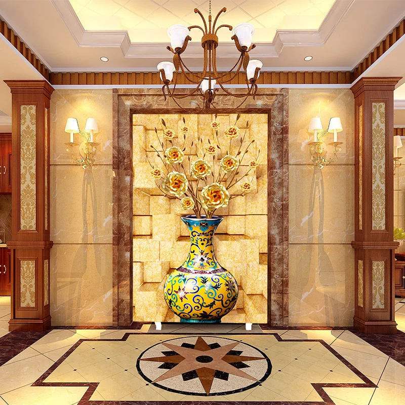 

mural wallpaper Customized medium-size Chinese pattern with Embossed vase as vertical background the corridor screen3D