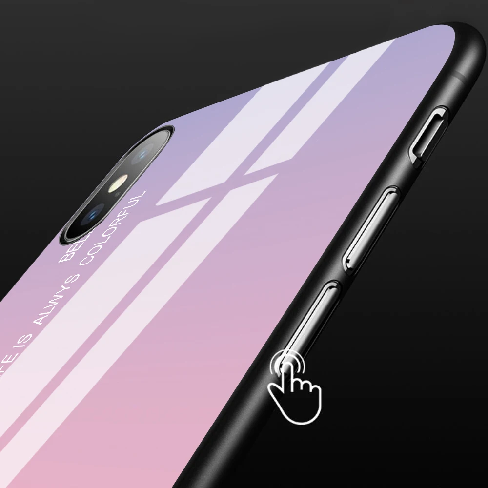 Градиентные чехлы с закаленным стеклом для iPhone X XS Max XR 7 8 6 6s Plus глянцевые Модные