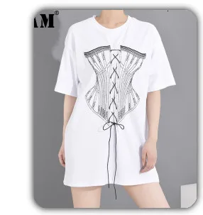 [EAM] Women White Elegant Blouse New Skew Collar Three-quarter Sleeve Loose Fit Shirt Fashion Tide Spring Summer 2020 1W426