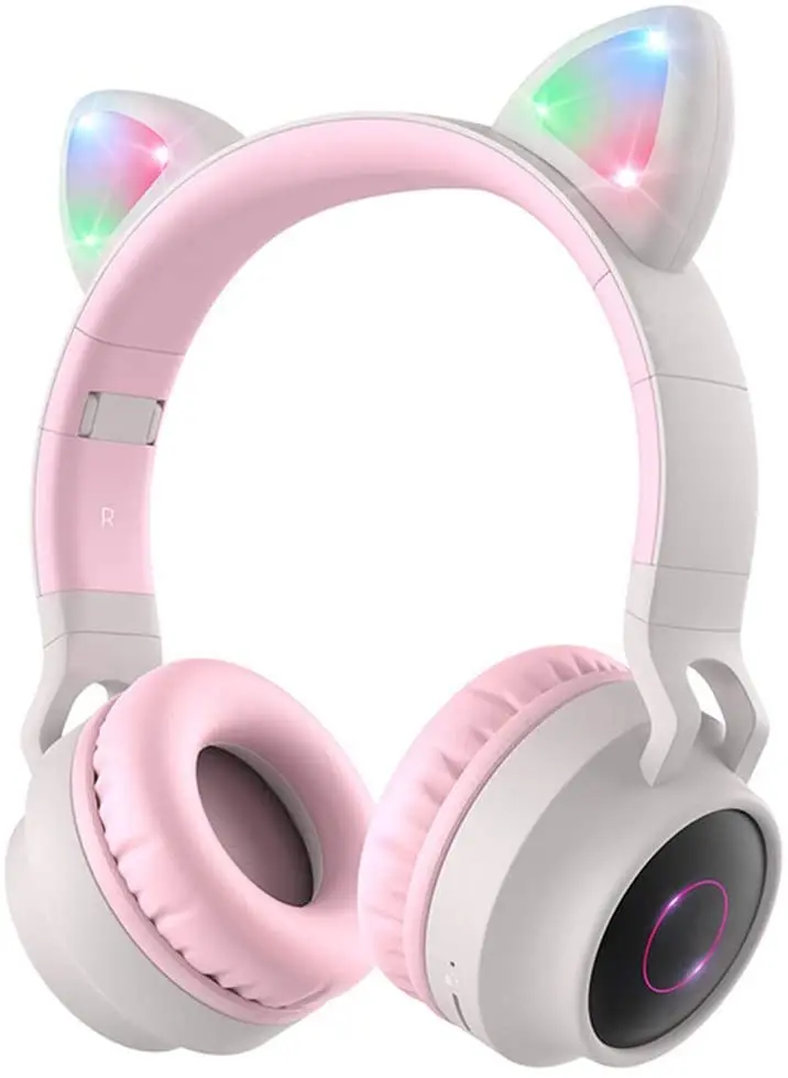 Wireless Bluetooth Kids Headphones Aresrora Cat Ears Bluetooth Over Ear Headphones 85dB Volume Limiting LED Lights TF Card