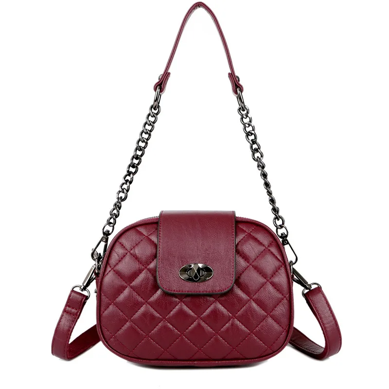 

Women's shoulder bag 2019 fashionable leather diamond chain bag round beautiful girl small one-shoulder oblique straddle bag
