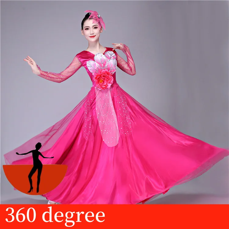 Женское испанское Фламенко юбка Фламенго испанское Платье женское цыганское атласное шелковое платье для выступлений танцевальная одежда плюс размер SL1455 - Цвет: rose red  360