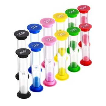 

12 Pieces Plastic Sandglass Timer Colorful Hourglass Timer Sand Clock Timer 30Sec/1Min/2Mins/ins/5Mins/10Mins