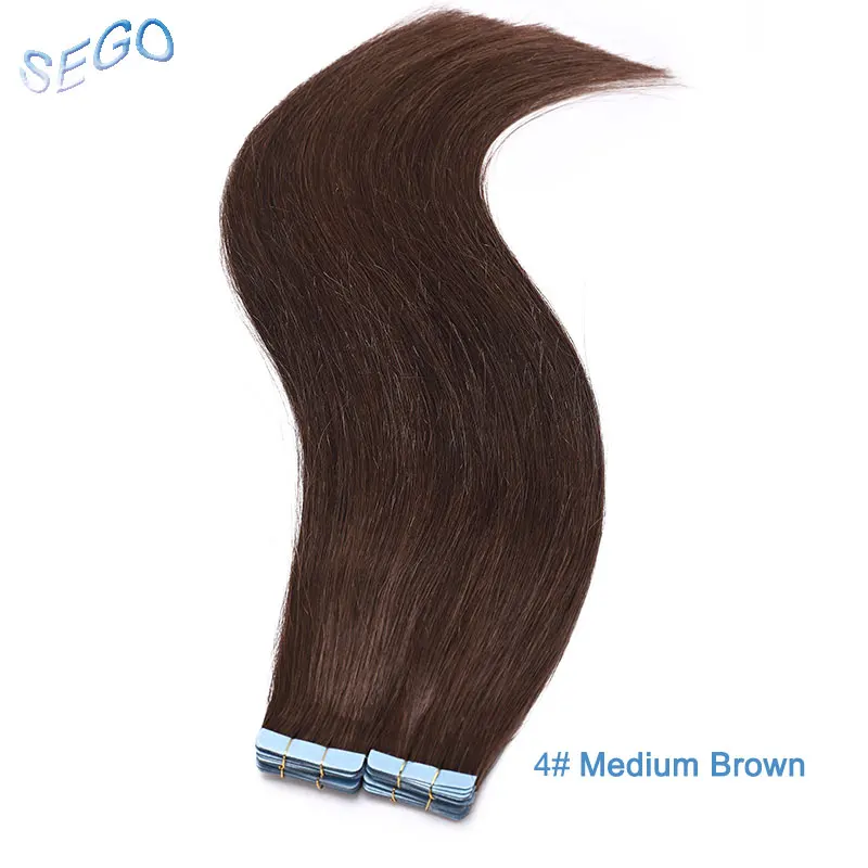 SEGO1"-24" 2,5 г/шт. 10/20 шт. волосы на Клейкой Ленте имитирующей кожу волосы, прямые, лента(с чешуйками в одном направлении), опт, не Волосы remy двусторонний скотч волосы для увеличения объема - Цвет: #4
