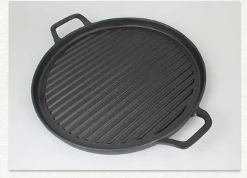 

30 cm cast iron uncoated barbecue plate induction cooker baking plate household wave circular barbecue plate striped iron plate