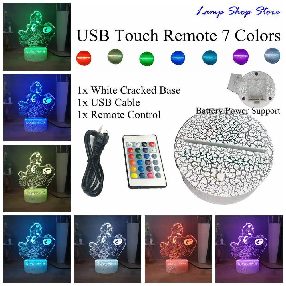 Новая иллюзия 3D милая лампа в виде Марио Новинка USB Touch 7 цветов Изменение светодиодный ночной Светильник для детей подарок - Испускаемый цвет: W-USB Remote 7 Color
