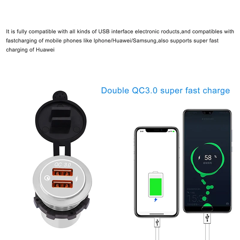 12 V-24 V 5 V/3.4A мотоцикла Быстрая зарядка 3,0 Dual USB мобильных телефонов gps Зарядное устройство