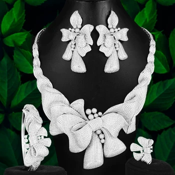 

GODKI Luxury 4PCS Bowknots Necklace Earring Sets Cubic Zirconia jewelry Sets for women Wedding Indian Bridal Jewelry Sets 2018