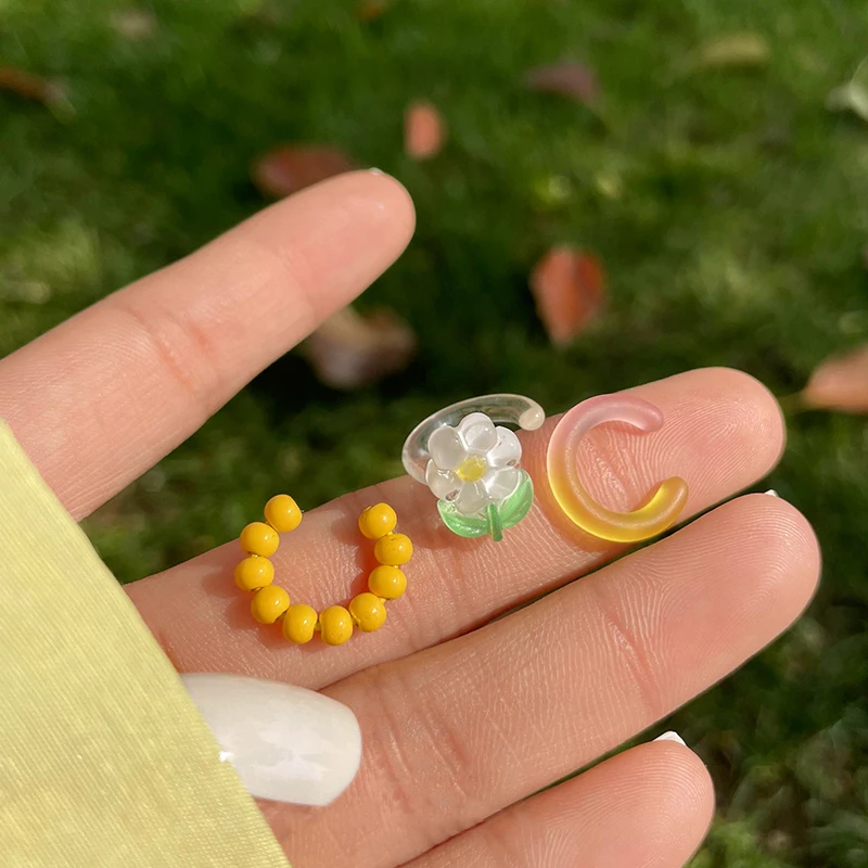 3PCS/SET 2021 Spring Summer Candy Color Transparent Resin Acrylic Ear