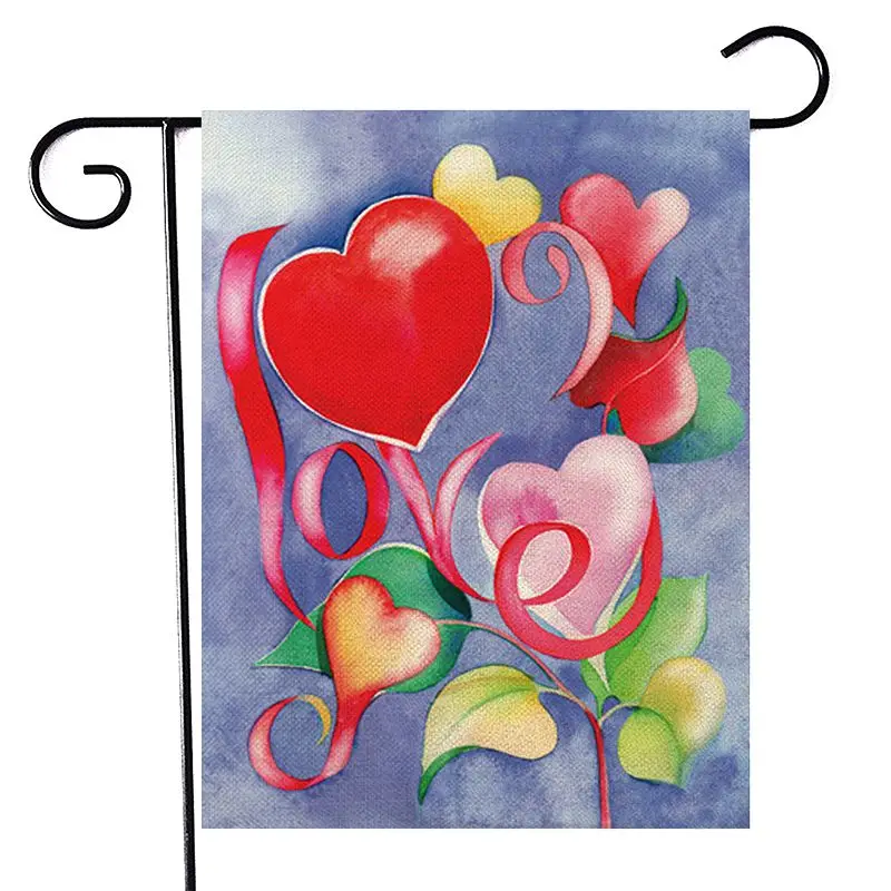 Happy Valentine's Day Linen Garden Flag Decorative Hanging Banner Indoor Outdoor Garden Yard Decoration - Цвет: 2