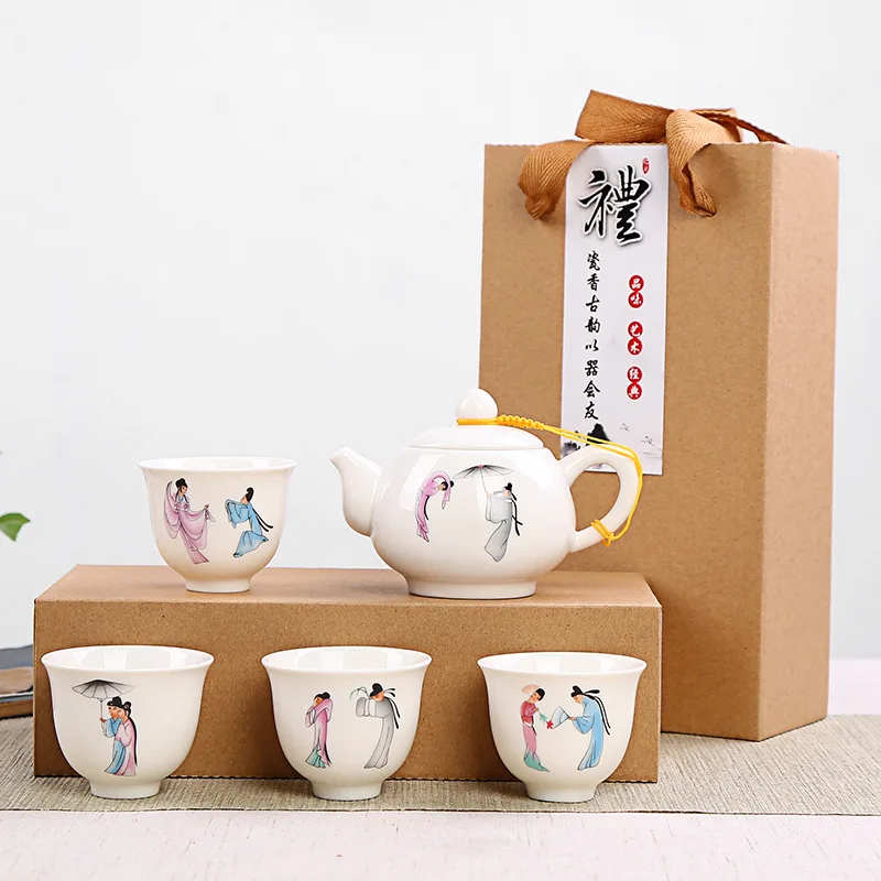 

Ceramic Tea Utensil Gift Combo 1 Pot of Four Cup Tea Set Cup Kung Fu Tea Set Activity Gift Promotional Customizable Logo