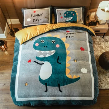

Warm Big Cartoon Coral Four Piece Set 1.8m Bed Flannel Winter Double Faced Crystal Flannel Quilt Cover