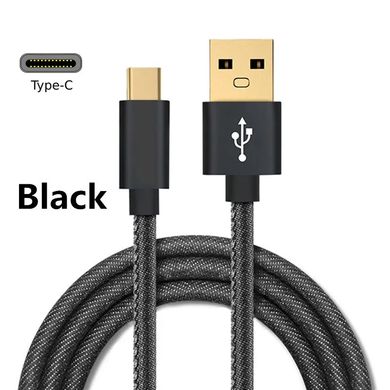 Black Usb type C кабель для зарядного устройства usb type-C 3A Позолоченный разъем Плетеный провод USB C кабель для samsung MacBook/Xiaomi 4C/Letv/Oneplus - Color: Black