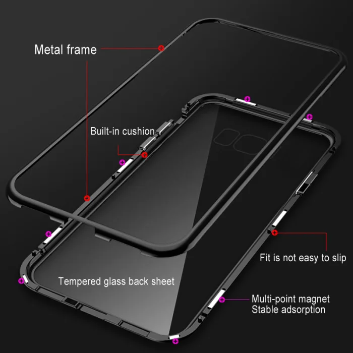 Чехол для телефона samsung S8 S9 Plus Магнитная адсорбционная Металлическая задняя крышка из закаленного стекла PUO88